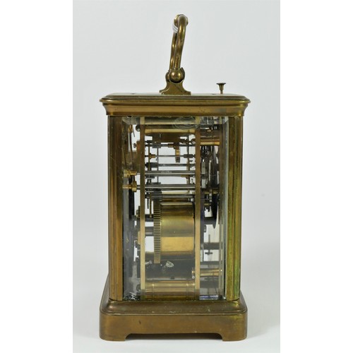 310 - Richard & Cie, Paris, a French brass cased repeating and striking carriage clock, the enamel dial wi... 