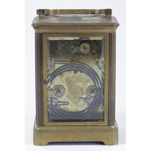 311 - Richard & Cie, Paris, a French brass cased striking carriage clock, the enamel dial with blued steel... 