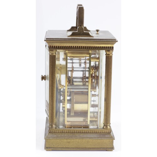 312 - Matthew Norman, a gilt brass half hour striking and repeating carriage clock, white enamel dial with... 