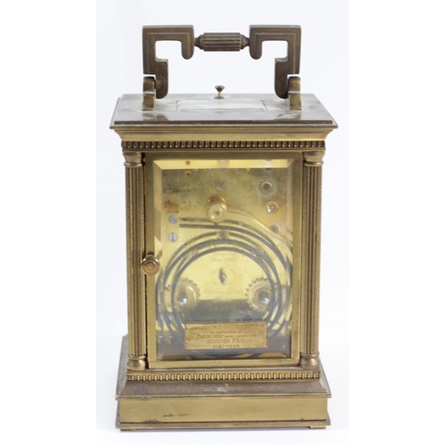 312 - Matthew Norman, a gilt brass half hour striking and repeating carriage clock, white enamel dial with... 