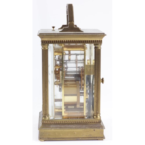 312 - Matthew Norman, a gilt brass half hour striking and repeating carriage clock, white enamel dial with... 