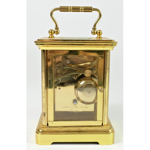 313 - Rapport, a gilt brass half and hour striking carriage clock, white enamel dial, the 13 jewel signed ... 