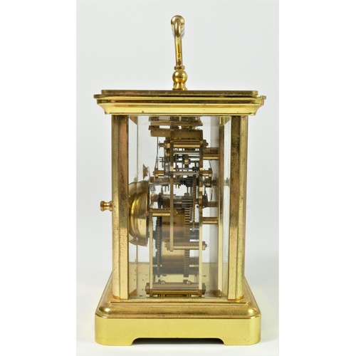 313 - Rapport, a gilt brass half and hour striking carriage clock, white enamel dial, the 13 jewel signed ... 