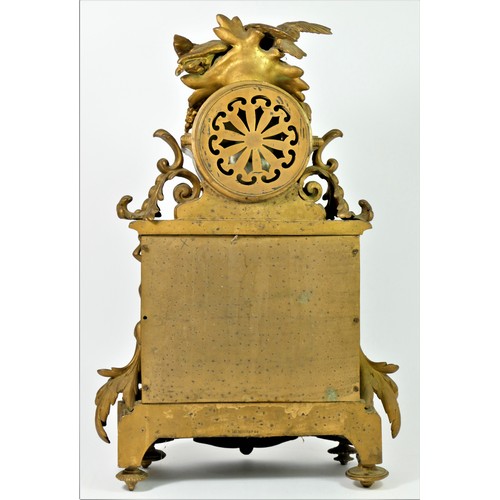 314 - A late 19th century French gilt metal and porcelain panel mantle clock, retailed by Manoah Rhodes, B... 