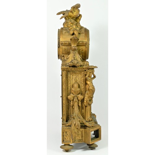 314 - A late 19th century French gilt metal and porcelain panel mantle clock, retailed by Manoah Rhodes, B... 