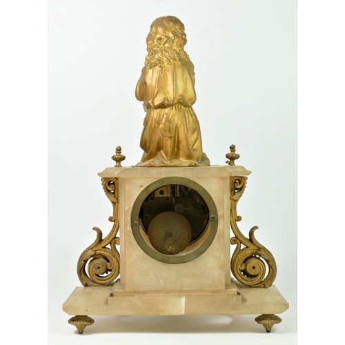 315 - A 19th century French gilt metal and white onyx mantle clock, the white enamel dial with Roman numer... 