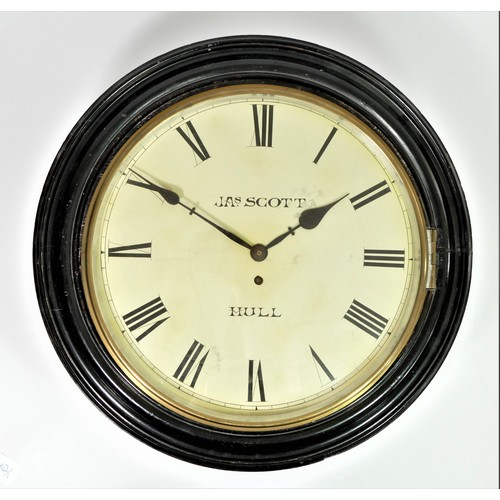 326 - Jas Scott, Hull, a late 19th century fusee ebonised wall clock, the 14