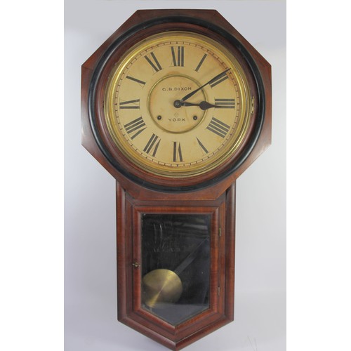 328 - G.B. Dixon, York, retailer, an early 20th century mahogany drop dial wall clock, the 12