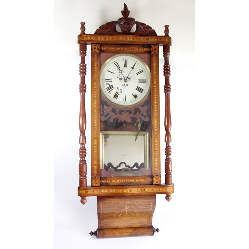 329 - A 19th century walnut, boxwood and marquetry wall clock, 8