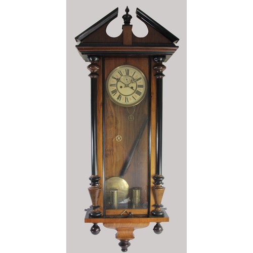 331 - A Victorian Vienna twin weight wall clock, the walnut and ebonised case enclosing the 8