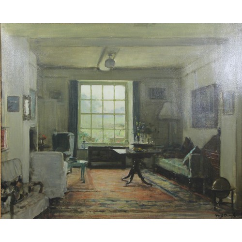 344 - Fred Elwell, R.A. (1870-1958), Drawing Room, Masham (or The Green Room), oil on canvas, signed lower... 