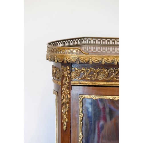 351 - A 19th century French mahogany display cabinet, the variegated brown marble top with gilt metal 3/4 ... 