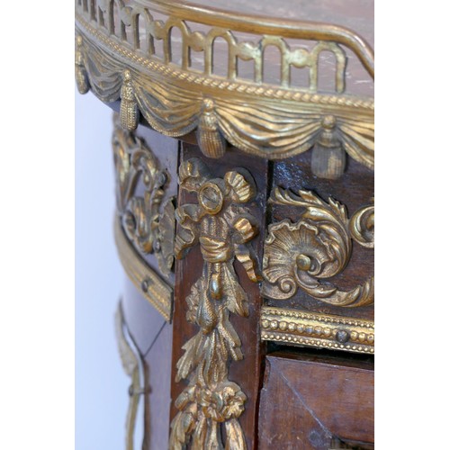 351 - A 19th century French mahogany display cabinet, the variegated brown marble top with gilt metal 3/4 ... 