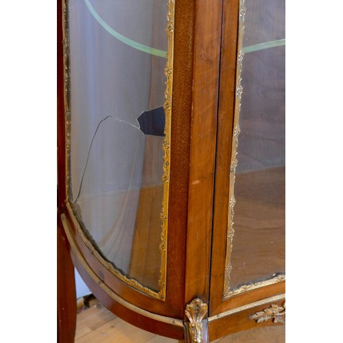 351 - A 19th century French mahogany display cabinet, the variegated brown marble top with gilt metal 3/4 ... 