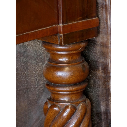 370 - A 19ct century mahogany drop leaf dining table, with tapering spiral turned legs, brass castors, 157... 