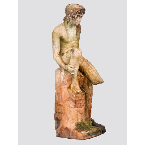 208 - The Shepherd Boy, after Bertel Thorvaldsen (1770–1844), a 19th century terracotta statue of a shephe... 