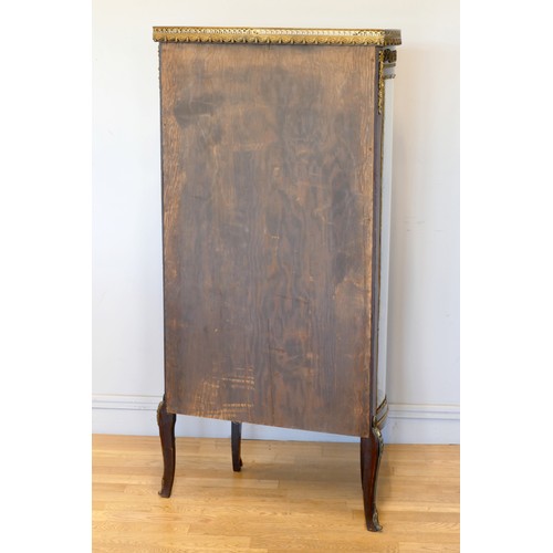 351 - A 19th century French mahogany display cabinet, the variegated brown marble top with gilt metal 3/4 ... 