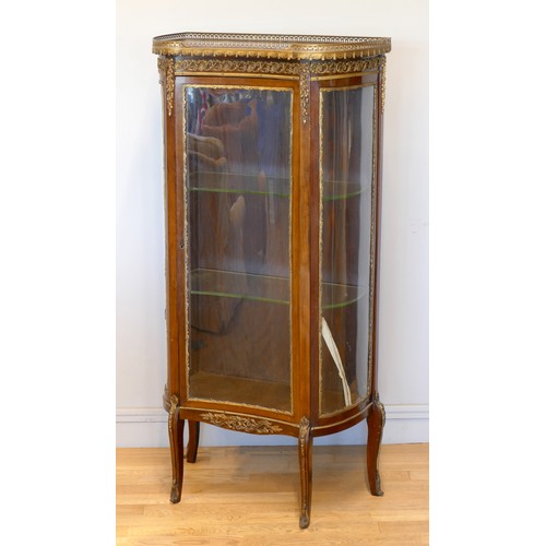 351 - A 19th century French mahogany display cabinet, the variegated brown marble top with gilt metal 3/4 ... 