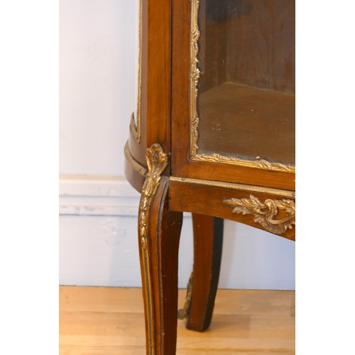 351 - A 19th century French mahogany display cabinet, the variegated brown marble top with gilt metal 3/4 ... 