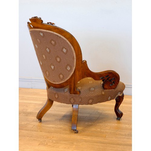 367 - A Victorian carved rosewood button back parlour chair, with carved cabriole front supports, 97 x 72c... 