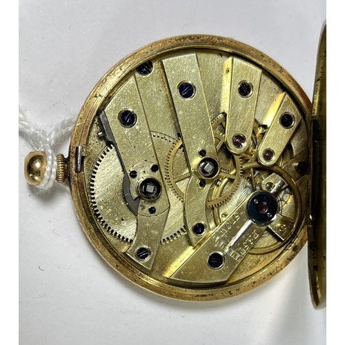 82 - An 18k gold open face keywind pocket watch, spares or repair 41mm.