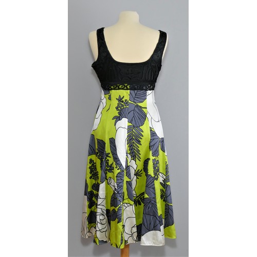 A Karen Millen calf length cocktail dress, black, embroidered art deco  style geometric pattern, zip