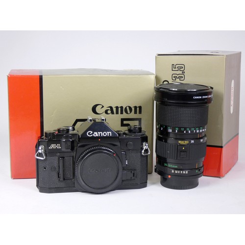 173 - A Canon A-1 (2291210) 35 mm camera, manual and original box, a Canon Motor Drive MA, manual, a Canon... 