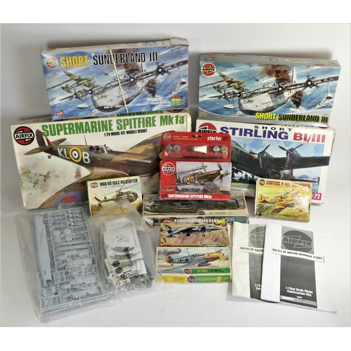 236 - Ten Airfix model kits, boxed, to include a Supermarine Spitfire Mk 1a, 1/24 scale, a Short sunderlan... 