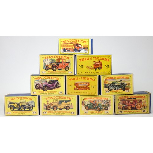 243 - Nine Matchbox Models Of Yesteryear, original boxes, to include 1911 Daimler (Y-13), 1904 Spyker Tour... 