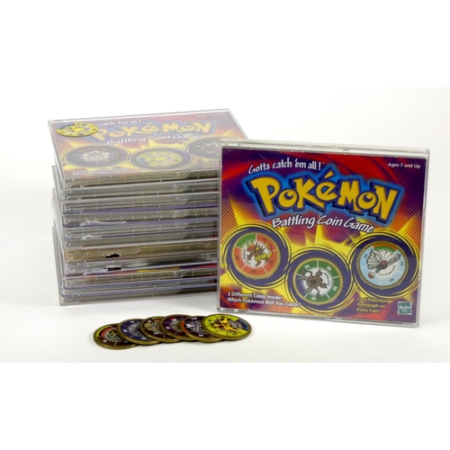 245 - Twelve sets of Pokémon Battling Coin Game, made by Hasbro, containing three coins, cardboard housing... 