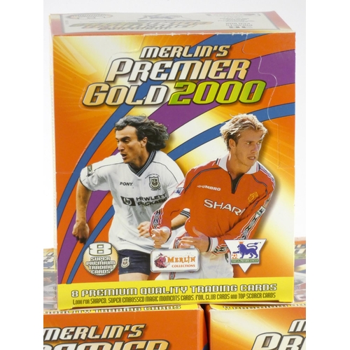 248 - Nine un-opened boxes of Merlin's Premier Gold 2000 trading card, each box contains 36 packs of 8 car... 