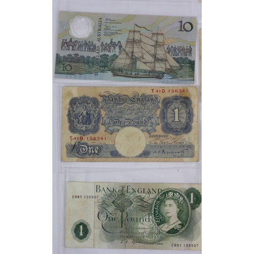 265 - A £10 note signed by Lester Piggott, a blue Peppiatt £1 note, a green Beale £1 note, a Beale 10 shil... 