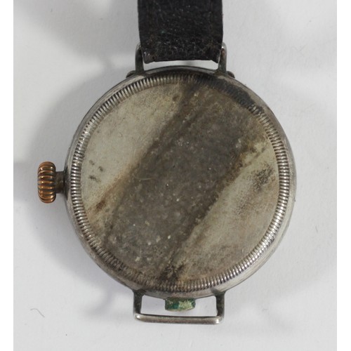 366 - A WWI silver full hunter trench wristwatch, white enamel dial with subsidiary seconds dial, the Swis... 