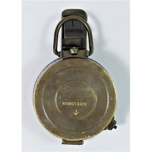 371 - A British Military brass prismatic hand held compass, by Ross, London, broad arrow, together with a ... 