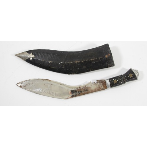 378 - An Indian Kukri with 22cm blade, scabbard, another with a 15cm blade and a Harrington & Son The Cat ... 