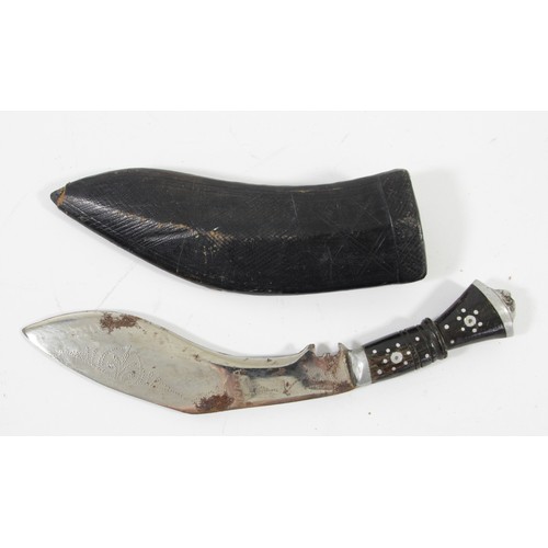 378 - An Indian Kukri with 22cm blade, scabbard, another with a 15cm blade and a Harrington & Son The Cat ... 