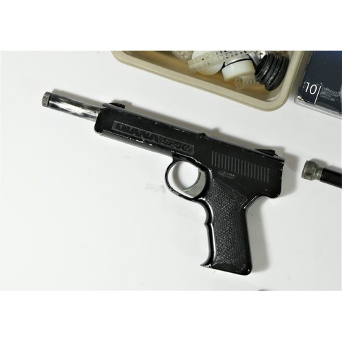 394 - Diana SP50 air pistol, Harrington & Son The Cat air pistol, a Tasco 15 x 50 zoom spotting scope, two... 