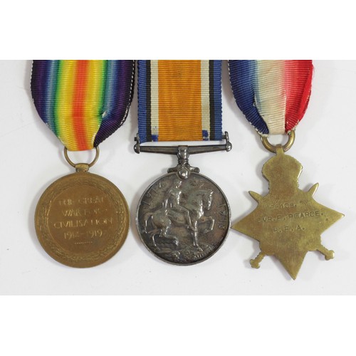 424 - WWI trio, Victory, War and 1914-15 Star, named 96106 DVR. F. Pearce, R.F.A.