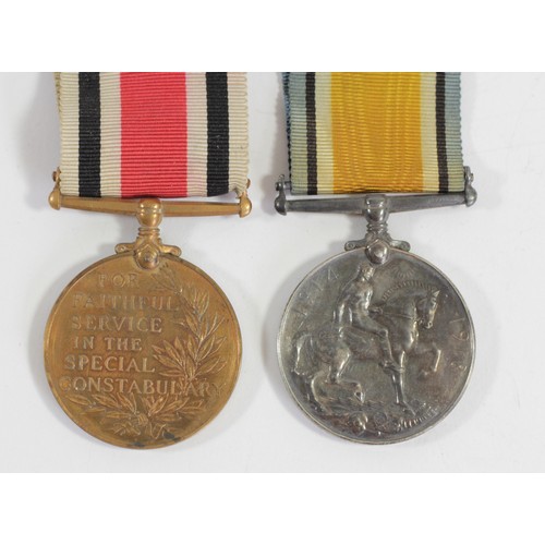 427 - George VI For Faithful Service in the Special Constabulary, named Ernest Dobson and WWI War medal 19... 