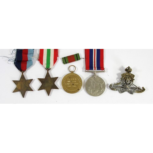 428 - WWII group of three War Medal 1939-1945, Italy Star, 1939-1945 Star, WWI Victory medal, named 975 PT... 