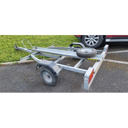 132 - A Trelgo galvanised single axle single bike trailer, 350kg, with built in lighting and spare wheel