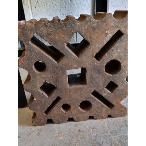 20 - A cast iron metal bar former, 31 x 31cm, various size/shape holes, mounting block, purpose built sta... 