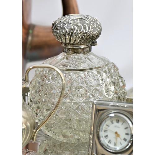 107 - A Victorian silver topped & hobnail cut-glass spherical scent bottle, together with a late Victorian... 