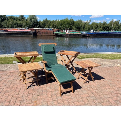 74 - One untreated teak Cheshire steamer, complete with cushion, green, brass fittings, 182cm x 60cm x 72... 