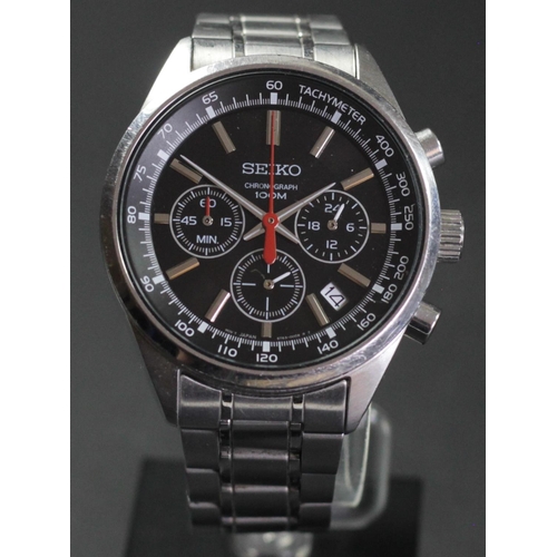 174 - Seiko Chronograph 100M, a stainless steel date gentleman's wristwatch, black dial, ref 6T63-00B0