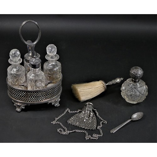 143 - An Edwardian silver topped cut glass scent bottle, Birmingham 1903, the hinged top with glass stoppe... 