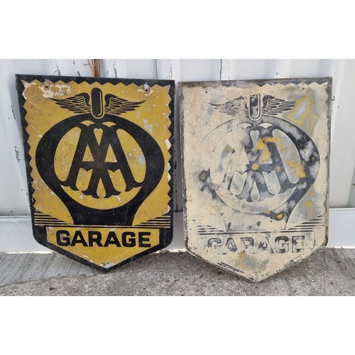 18 - Two AA Garage vintage single sided advertising signs, from a double hanging sign lacking the surroun... 