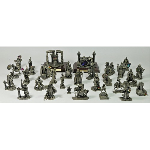 17 - A collection of twenty eight Fantasy & Legend mythical pewter sculptures, all named and signed to ba... 