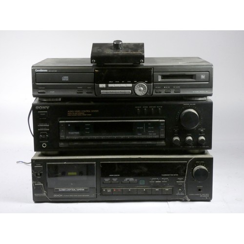 42 - A Sony STR-D515 FM/AM receiver, a Denon DR-M44HX tape deck and a Goodmans Delta 401 mini disc player... 