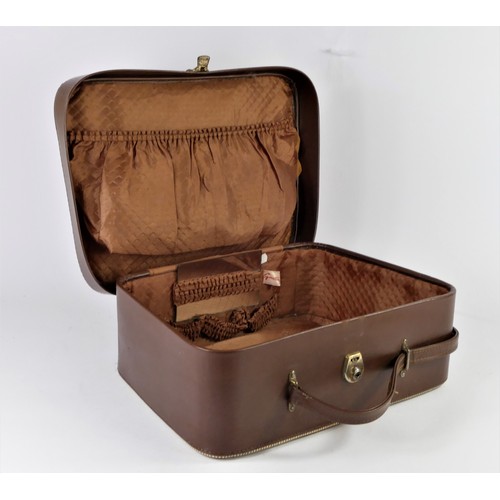 27 - A collection of six mid 20th century suit & vanity cases, one with bird and floral fabric decoration... 